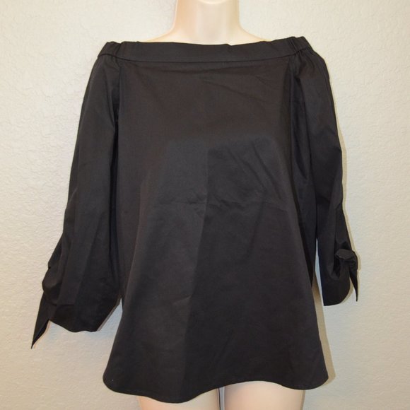 Sz 0 Tibi Black Off the Shoulder Tunic Shirt with Tie Sleeves - Picture 10 of 15
